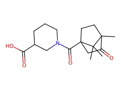 1-[(4,7,7-trimethyl-3-oxobicyclo[2.2.1]hept-1-yl)carbonyl]piperidine-3-carboxylic acid structure
