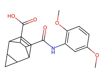 7-[(2,5-dimethoxyanilino)carbonyl]tricyclo[3.2.2.0~2,4~]non-8-ene-6-carboxylic acid structure