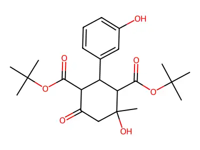 di-tert-butyl 4-hydroxy-2-(3-hydroxyphenyl)-4-methyl-6-oxocyclohexane-1,3-dicarboxylate structure