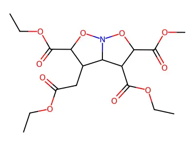 4-Ethoxycarbonylmethyl-tetrahydro-isoxazolo[2,3-b]isoxazole-2,3,5-tricarboxylic acid 3,5-diethyl ester 2-methyl ester structure