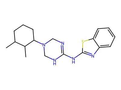N-[5-(2,3-dimethylcyclohexyl)-1,4,5,6-tetrahydro-1,3,5-triazin-2-yl]-1,3-benzothiazol-2-amine structure