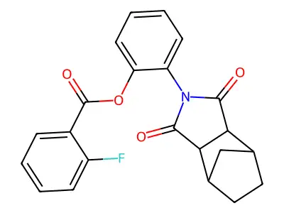 2-(1,3-dioxooctahydro-2H-4,7-methanoisoindol-2-yl)phenyl 2-fluorobenzoate structure