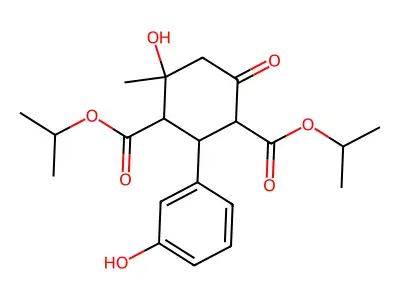 diisopropyl 4-hydroxy-2-(3-hydroxyphenyl)-4-methyl-6-oxocyclohexane-1,3-dicarboxylate structure
