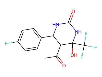 5-acetyl-6-(4-fluorophenyl)-4-hydroxy-4-(trifluoromethyl)-1,3-diazinan-2-one structure