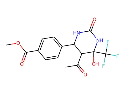 methyl 4-[5-acetyl-6-hydroxy-2-oxo-6-(trifluoromethyl)-1,3-diazinan-4-yl]benzoate structure