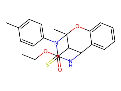 ethyl 2-methyl-3-(4-methylphenyl)-4-thioxo-3,4,5,6-tetrahydro-2H-2,6-methano-1,3,5-benzoxadiazocine-11-carboxylate structure