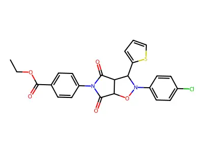 ethyl 4-[2-(4-chlorophenyl)-4,6-dioxo-3-(thiophen-2-yl)-hexahydro-2H-pyrrolo[3,4-d][1,2]oxazol-5-yl]benzoate structure