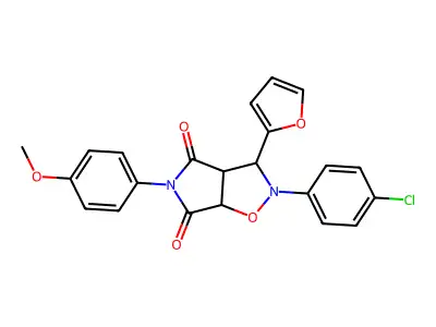 2-(4-chlorophenyl)-3-(furan-2-yl)-5-(4-methoxyphenyl)-hexahydro-2H-pyrrolo[3,4-d][1,2]oxazole-4,6-dione structure