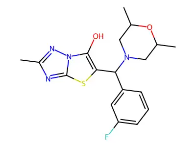 5-[(2,6-dimethylmorpholin-4-yl)(3-fluorophenyl)methyl]-2-methyl[1,3]thiazolo[3,2-b][1,2,4]triazol-6-ol structure