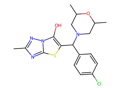 5-((4-chlorophenyl)(2,6-dimethylmorpholino)methyl)-2-methylthiazolo[3,2-b][1,2,4]triazol-6-ol structure