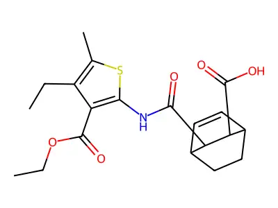 3-({[3-(ethoxycarbonyl)-4-ethyl-5-methyl-2-thienyl]amino}carbonyl)bicyclo[2.2.2]oct-5-ene-2-carboxylic acid structure