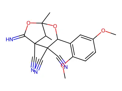 3-(2,5-dimethoxyphenyl)-6-imino-1,8-dimethyl-2,7-dioxabicyclo[3.2.1]octane-4,4,5-tricarbonitrile structure