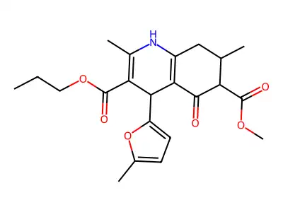 6-methyl 3-propyl 2,7-dimethyl-4-(5-methylfuran-2-yl)-5-oxo-1,4,5,6,7,8-hexahydroquinoline-3,6-dicarboxylate structure