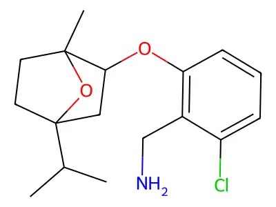 {2-chloro-6-[(4-isopropyl-1-methyl-7-oxabicyclo[2.2.1]hept-2-yl)oxy]phenyl}methanamine structure