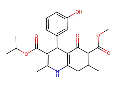 6-methyl 3-propan-2-yl 4-(3-hydroxyphenyl)-2,7-dimethyl-5-oxo-1,4,5,6,7,8-hexahydroquinoline-3,6-dicarboxylate structure