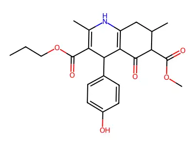 6-methyl 3-propyl 4-(4-hydroxyphenyl)-2,7-dimethyl-5-oxo-1,4,5,6,7,8-hexahydroquinoline-3,6-dicarboxylate structure