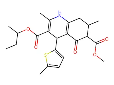 3-butan-2-yl 6-methyl 2,7-dimethyl-4-(5-methylthiophen-2-yl)-5-oxo-1,4,5,6,7,8-hexahydroquinoline-3,6-dicarboxylate structure