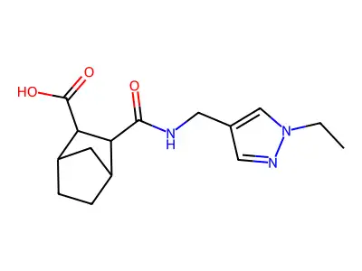 3-({[(1-ethyl-1H-pyrazol-4-yl)methyl]amino}carbonyl)bicyclo[2.2.1]heptane-2-carboxylic acid structure
