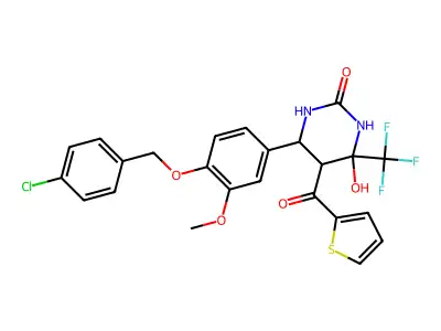 6-(4-((4-chlorobenzyl)oxy)-3-methoxyphenyl)-4-hydroxy-5-(thiophene-2-carbonyl)-4-(trifluoromethyl)tetrahydropyrimidin-2(1H)-one structure