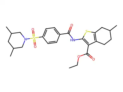 ethyl 2-{4-[(3,5-dimethylpiperidin-1-yl)sulfonyl]benzamido}-6-methyl-4,5,6,7-tetrahydro-1-benzothiophene-3-carboxylate structure