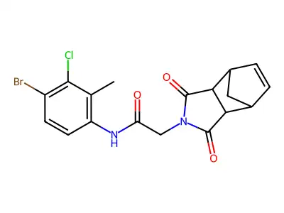 N-(4-bromo-3-chloro-2-methylphenyl)-2-(1,3-dioxo-1,3,3a,4,7,7a-hexahydro-2H-4,7-methanoisoindol-2-yl)acetamide structure