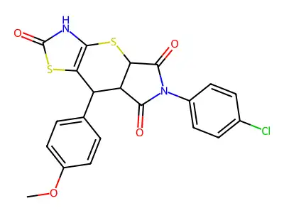 6-(4-chlorophenyl)-8-(4-methoxyphenyl)-3,4a,7a,8-tetrahydropyrrolo[3',4':5,6]thiopyrano[2,3-d][1,3]thiazole-2,5,7(6H)-trione structure