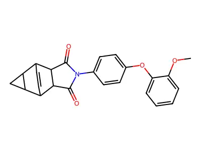 2-[4-(2-methoxyphenoxy)phenyl]hexahydro-4,6-ethenocyclopropa[f]isoindole-1,3(2H,3aH)-dione structure