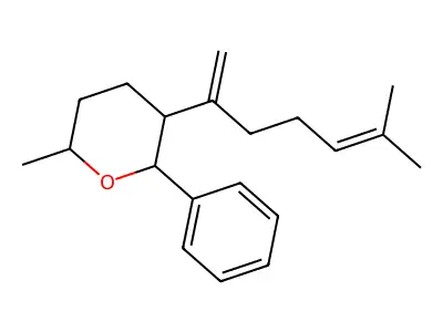 6-methyl-3-(6-methylhepta-1,5-dien-2-yl)-2-phenyltetrahydro-2H-pyran structure
