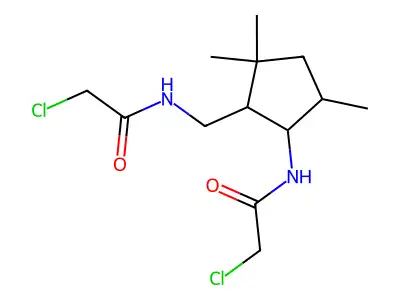 2-chloro-N-(2-{[(chloroacetyl)amino]methyl}-3,3,5-trimethylcyclopentyl)acetamide structure