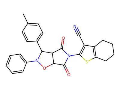 2-(4,6-dioxo-2-phenyl-3-(p-tolyl)tetrahydro-2H-pyrrolo[3,4-d]isoxazol-5(3H)-yl)-4,5,6,7-tetrahydrobenzo[b]thiophene-3-carbonitrile structure