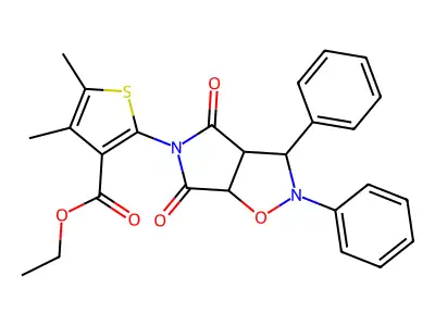 ethyl 2-(4,6-dioxo-2,3-diphenyl-3a,6a-dihydro-3H-pyrrolo[3,4-d][1,2]oxazol-5-yl)-4,5-dimethylthiophene-3-carboxylate structure