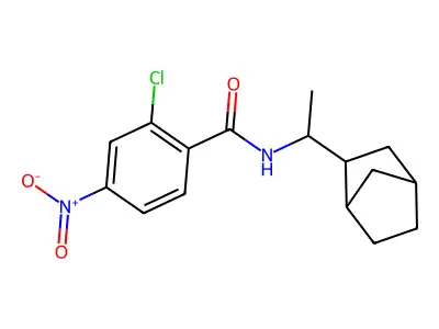 N-[1-(2-bicyclo[2.2.1]heptanyl)ethyl]-2-chloro-4-nitrobenzamide structure