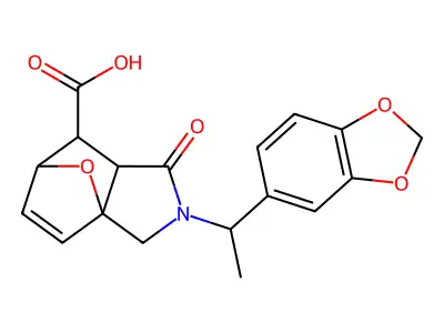 2-(1-(benzo[d][1,3]dioxol-5-yl)ethyl)-1-oxo-1,2,3,6,7,7a-hexahydro-3a,6-epoxyisoindole-7-carboxylic acid structure