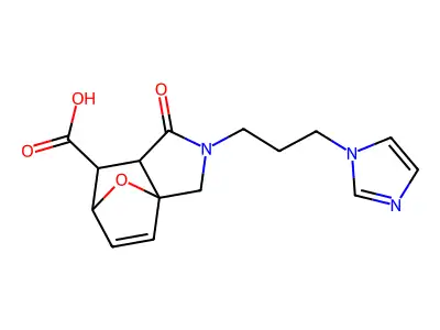 3-(3-imidazol-1-ylpropyl)-4-oxo-10-oxa-3-azatricyclo[5.2.1.01,5]dec-8-ene-6-carboxylic acid structure