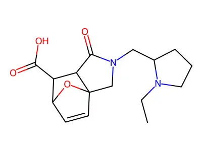 2-((1-ethylpyrrolidin-2-yl)methyl)-1-oxo-1,2,3,6,7,7a-hexahydro-3a,6-epoxyisoindole-7-carboxylic acid structure