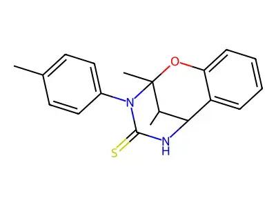 2,11-dimethyl-3-(4-methylphenyl)-2,3,5,6-tetrahydro-4H-2,6-methano-1,3,5-benzoxadiazocine-4-thione structure