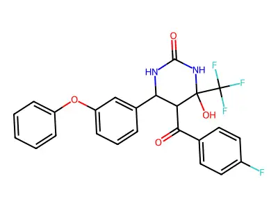 5-(4-fluorobenzoyl)-4-hydroxy-6-(3-phenoxyphenyl)-4-(trifluoromethyl)-1,3-diazinan-2-one structure