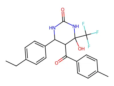 6-(4-ethylphenyl)-4-hydroxy-5-(4-methylbenzoyl)-4-(trifluoromethyl)-1,3-diazinan-2-one structure