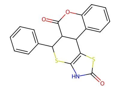 5-phenyl-5,5a-dihydrochromeno[4',3':4,5]thiopyrano[2,3-d]thiazole-2,6(3H,11bH)-dione structure