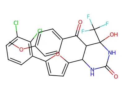 6-[5-(2,3-dichlorophenyl)furan-2-yl]-4-hydroxy-5-(4-methoxybenzoyl)-4-(trifluoromethyl)-1,3-diazinan-2-one structure
