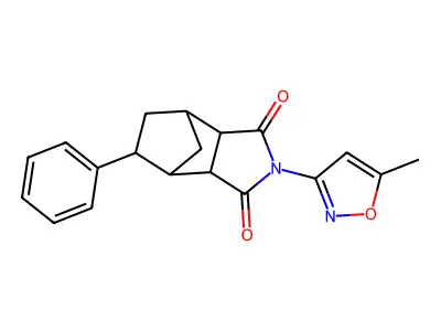 2-(5-methyl-1,2-oxazol-3-yl)-5-phenylhexahydro-1H-4,7-methanoisoindole-1,3(2H)-dione structure