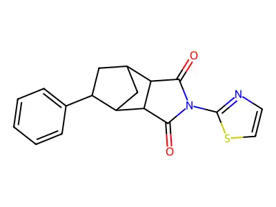 5-phenyl-2-(1,3-thiazol-2-yl)hexahydro-1H-4,7-methanoisoindole-1,3(2H)-dione structure