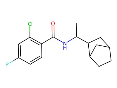 N-[1-(2-bicyclo[2.2.1]heptanyl)ethyl]-2-chloro-4-fluorobenzamide structure