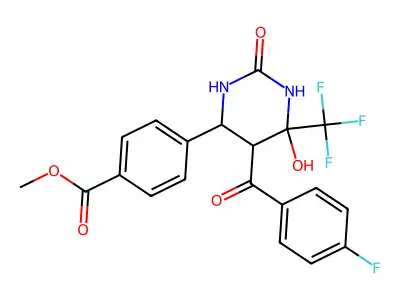 Methyl 4-[5-(4-fluorobenzoyl)-6-hydroxy-2-oxo-6-(trifluoromethyl)-1,3-diazinan-4-yl]benzoate structure