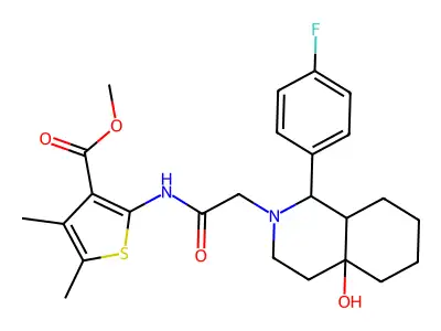2-{2-[1-(4-Fluoro-phenyl)-4a-hydroxy-octahydro-isoquinolin-2-yl]-acetylamino}-4,5-dimethyl-thiophene-3-carboxylic acid methyl ester structure