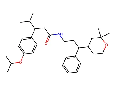 N-[3-(2,2-dimethyloxan-4-yl)-3-phenylpropyl]-4-methyl-3-(4-propan-2-yloxyphenyl)pentanamide structure