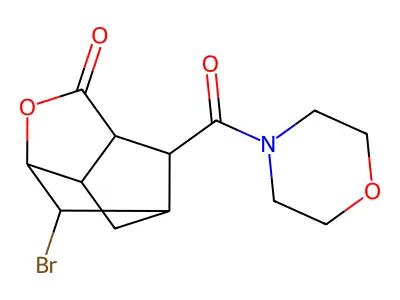 2-Bromo-9-(4-morpholinylcarbonyl)-4-oxatricyclo[4.2.1.0~3,7~]nonan-5-one structure