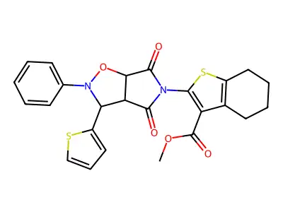 methyl 2-(4,6-dioxo-2-phenyl-3-(thiophen-2-yl)tetrahydro-2H-pyrrolo[3,4-d]isoxazol-5(3H)-yl)-4,5,6,7-tetrahydrobenzo[b]thiophene-3-carboxylate structure