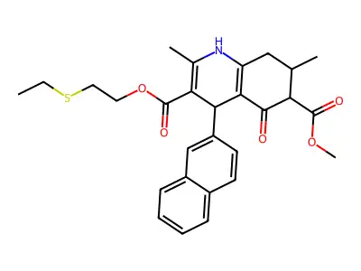 3-[2-(ethylsulfanyl)ethyl] 6-methyl 2,7-dimethyl-4-(naphthalen-2-yl)-5-oxo-1,4,5,6,7,8-hexahydroquinoline-3,6-dicarboxylate structure