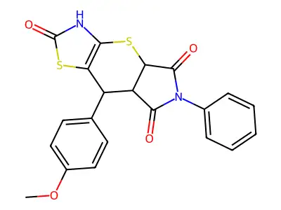 8-(4-methoxyphenyl)-6-phenyl-3,4a,7a,8-tetrahydropyrrolo[3',4':5,6]thiopyrano[2,3-d][1,3]thiazole-2,5,7(6H)-trione structure
